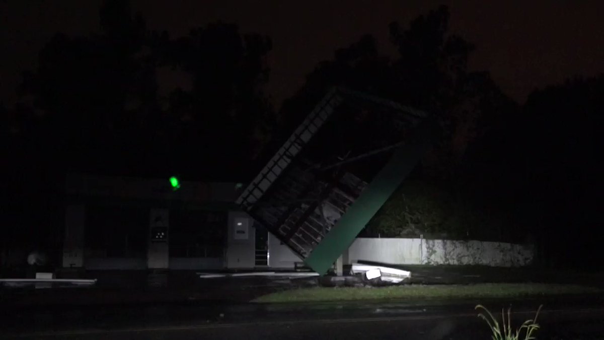 Damage caused by Hurricane Florence in Wilmington, NC, where the roof of a gas station was ripped off the building during the night