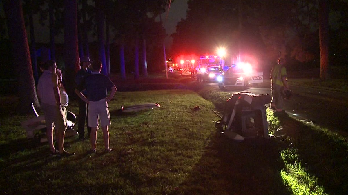 A woman was seriously injured after a car slammed into the golf cart she was driving