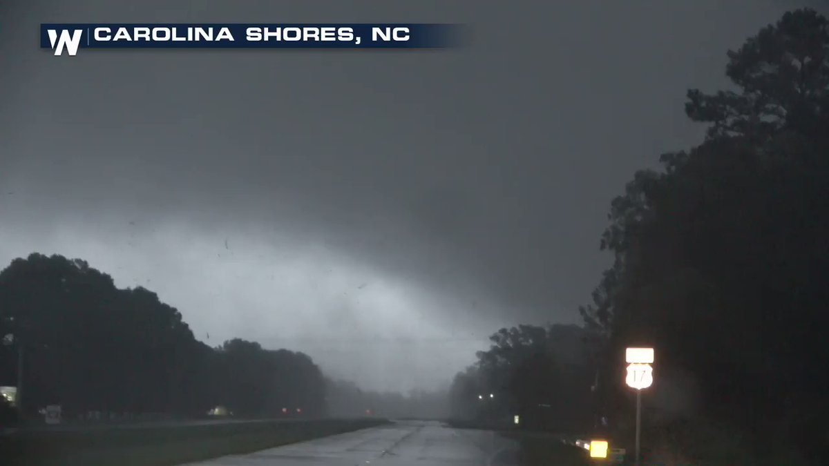 Crews were right in front of a tornado that passed through Carolina Shores this morning. There were reports of damage in this area from the storm