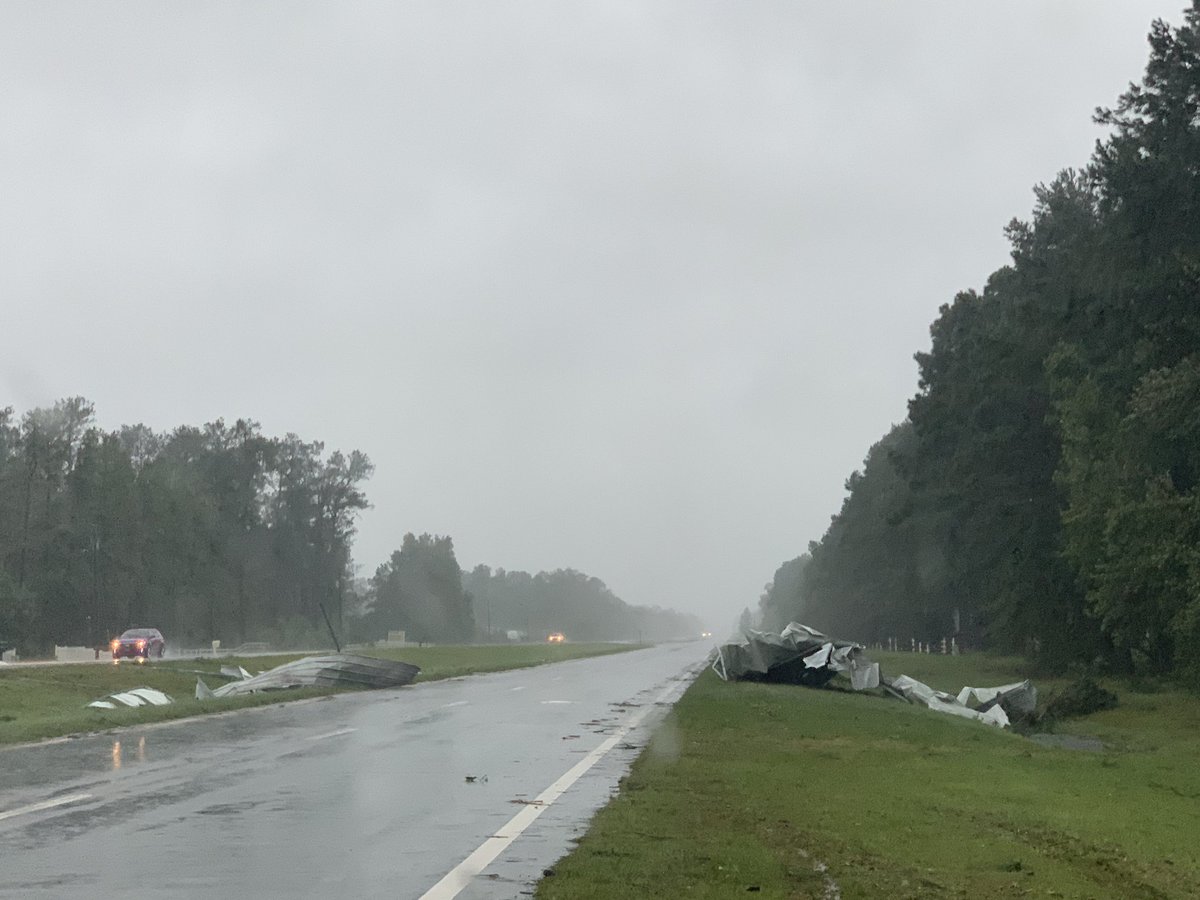 Damage path from early morning tornado near Carolina Shores, NC. 