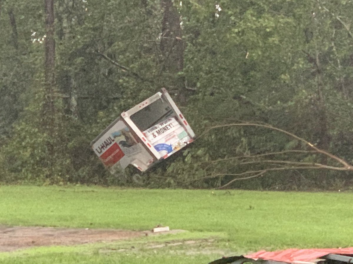 Damage path from early morning tornado near Carolina Shores, NC. 