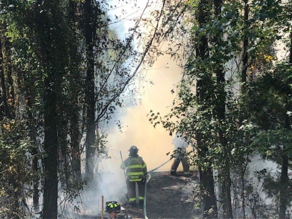 Jacksonville Fire & Emergency Services, Camp Lejeune Fire &amp; Emergency Services, Southwest Volunteer Fire Department, Onslow County EMS and NC Forestry Service are on the scene of a brush fire