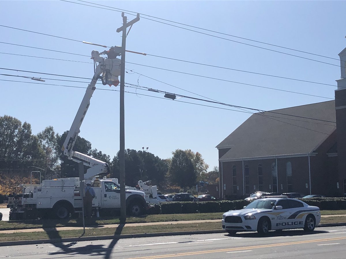 Matthews police say a 3 car crash is to blame for a power outage