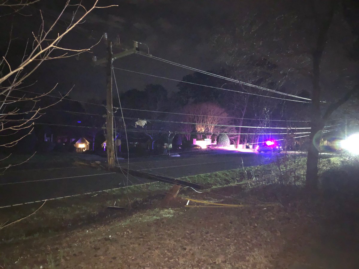 Driver hit pole, snapping it in 2 with lines down on Wilson Grove Rd. in front of @BigIPatriots IndependenceHighSchool in Mint Hill. A mess that's going to cause problems this morning.  