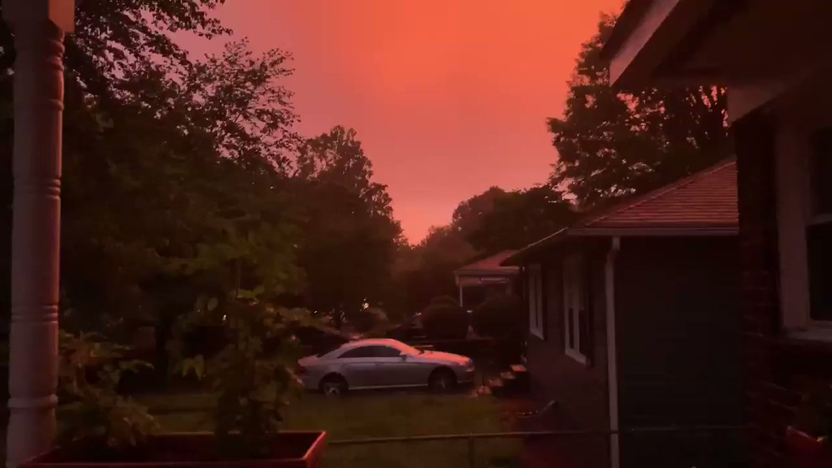 Post storms, red sky in Charlotte, NC