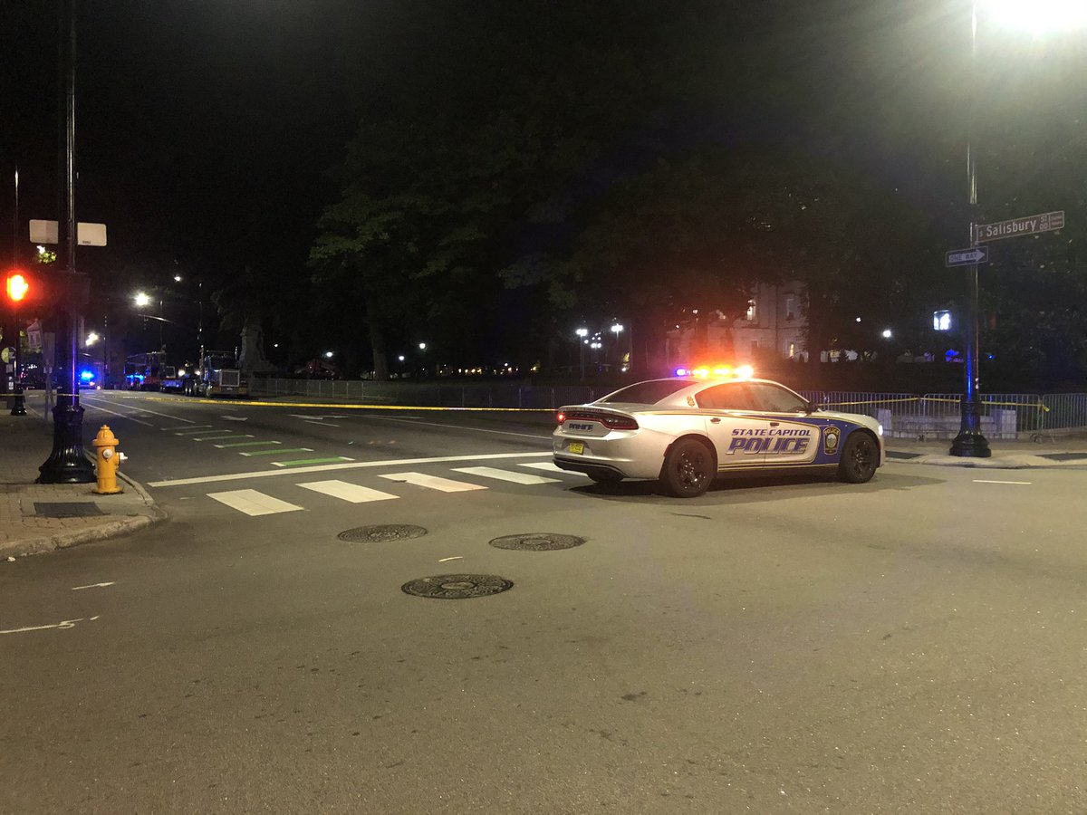 State Capitol Police have the area around the old Capitol blocked off with barricades and crime scene tape.  Crews had to stop removal of the 75ft. Confederate monument due to concerns about the cranes ability to handle the weight of the granite.  @WNCN