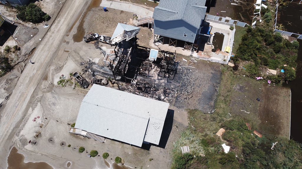 Oak Island, NC. Stunning aerial photos from SkyView8 of a house that was destroyed by fire in Oak Island overnight.