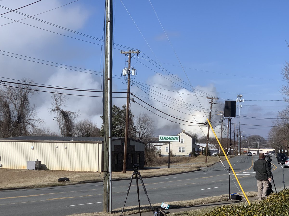 Here are a few pictures from just outside the evacuation zone. We're just over a mile from the Weaver Fertilizer Plant in Winston-Salem.   There's a helicopter overhead and two haz mat trucks, one from the state and one from WSFD, and that massive plume of smoke in view