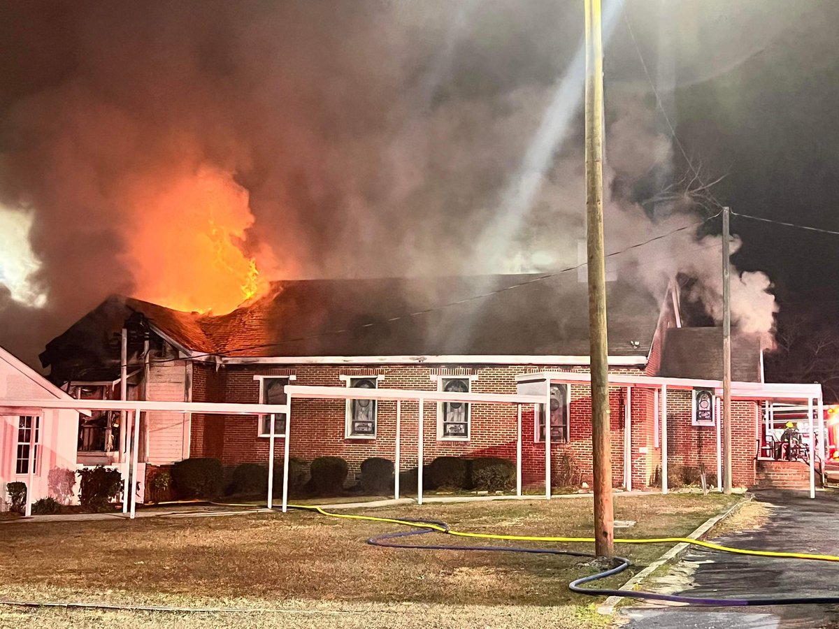 Crews battling major fire just after 1 o'clock this morning at Springfield Pentecostal Church o Highway 79 also known as Gibson Road in Scotland County, according to officials.  Neighboring fire departments are helping Laurinburg and Scotland County to fight the fire