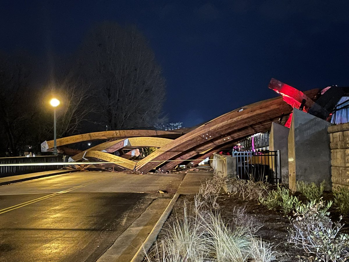 The arches over the Rudy Wright Bridge (over Hwy 127)  in Hickory have collapsed. This is part of City Walk on Main Ave NE (near the FPS Pawn Shop, Hickory Fire Station) 