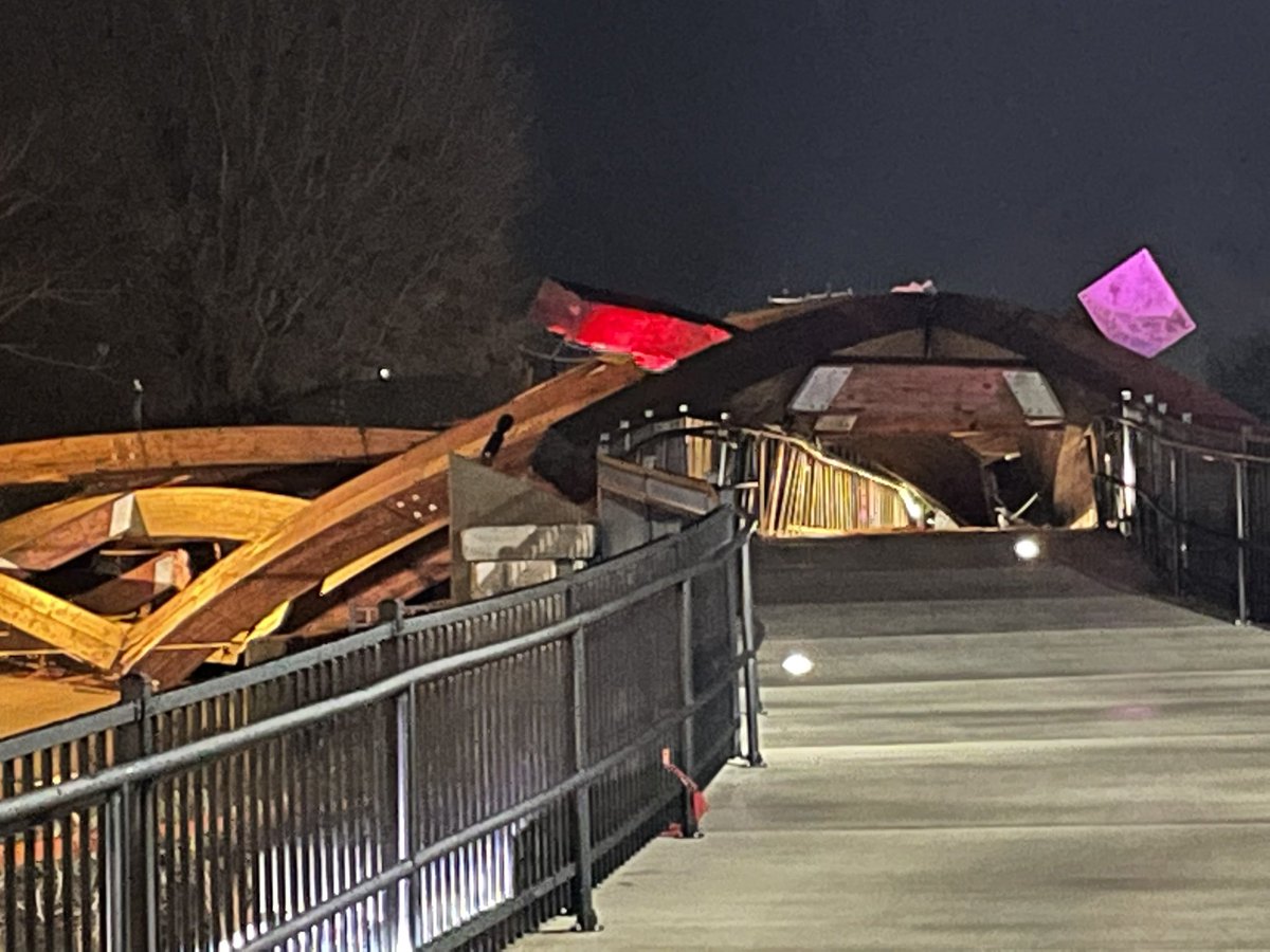 The arches over the Rudy Wright Bridge (over Hwy 127)  in Hickory have collapsed. This is part of City Walk on Main Ave NE (near the FPS Pawn Shop, Hickory Fire Station) 