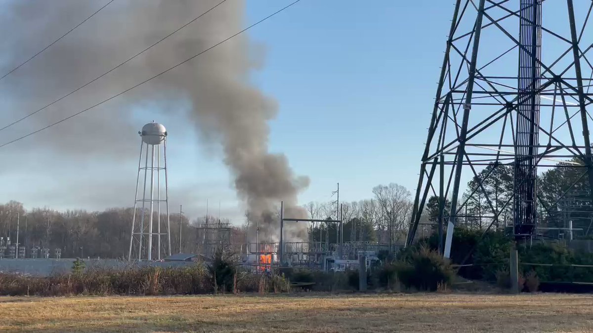 A large fire burns at Duke Energy plant in Matthews.