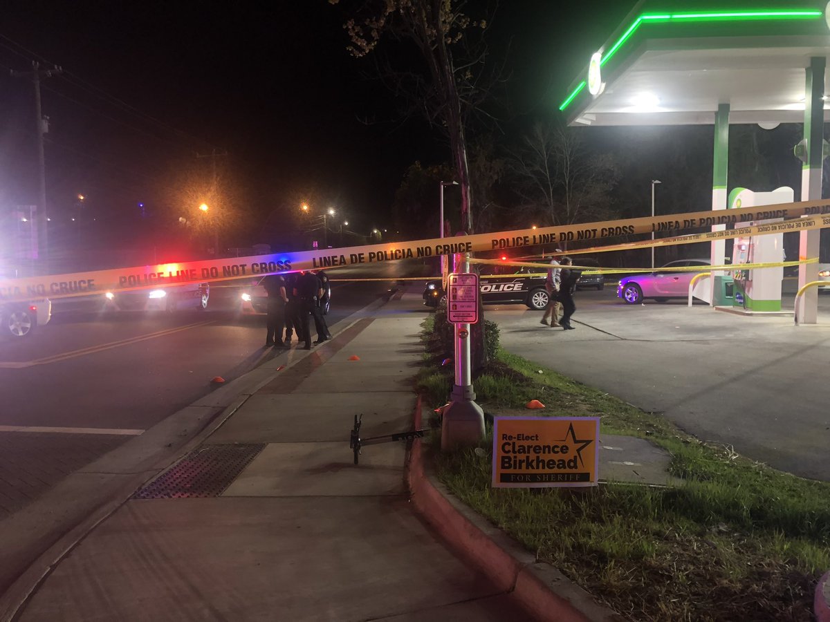 A second scene at the BP gas station at the intersection of Holloway St & Alston Ave related to this shooting. Police have blocked off an area in front of the gas station as they investigate