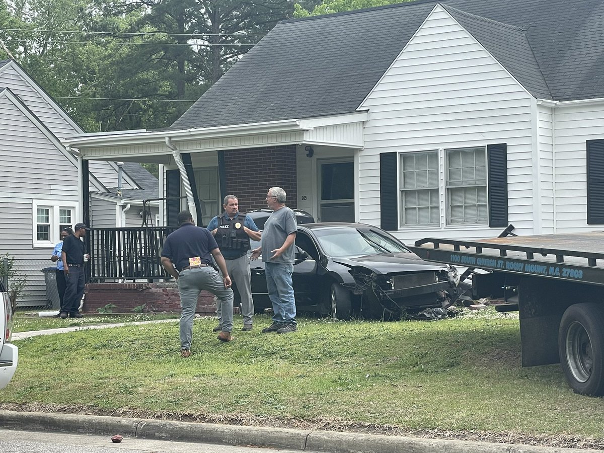 Second shooting of the day in Rocky Mount sent a car flying into this house by Marigold Park.   No injuries reported at this point, we're waiting to get more information from police.