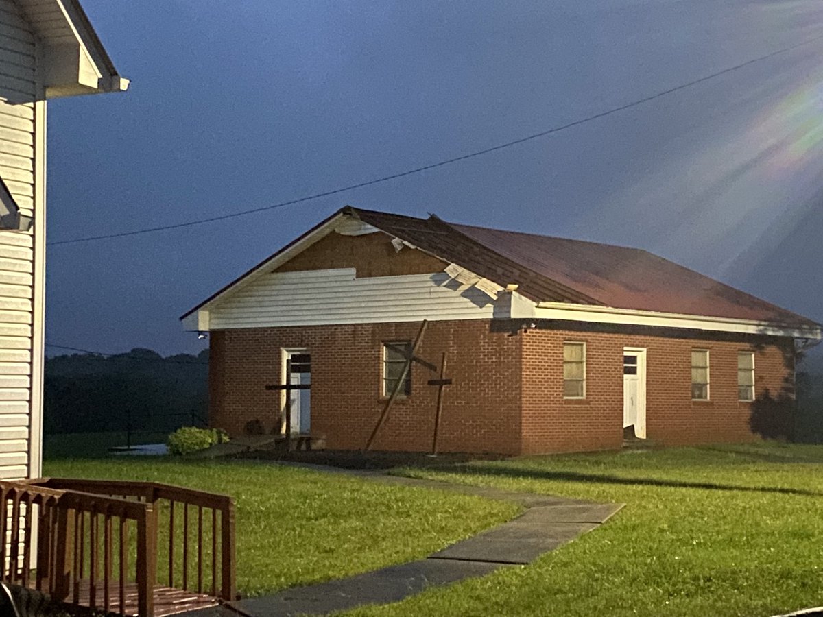 Storm damage tonight in Statesville.  Sandy Ridge United Methodist Church saw damage to its fellowship hall and sanctuary.