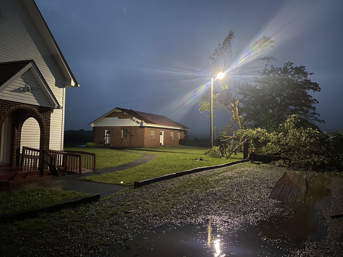 Storm damage tonight in Statesville.  Sandy Ridge United Methodist Church saw damage to its fellowship hall and sanctuary.