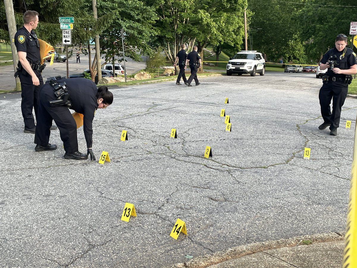 APD tells there are so many shell casings, they've run out of crime scene markers. A shooting investigation now underway on Walton St & Oakland Rd, in front of the Walton Street Park. No injuries reported