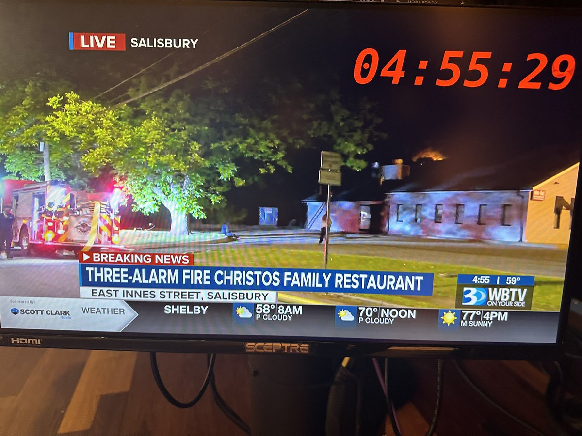 Three-alarm fire now under control at Christos Family Restaurant in Salisbury