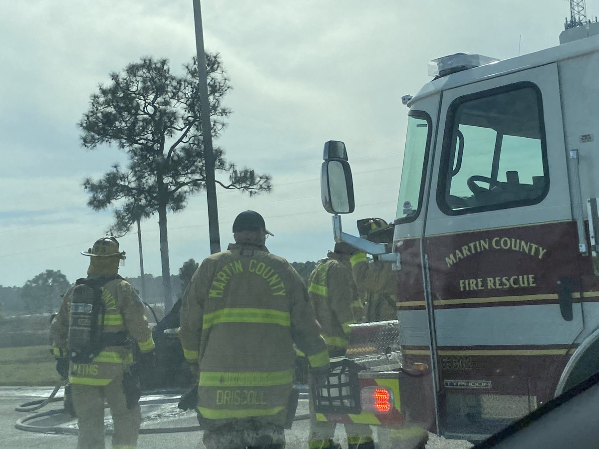 Multiple units from Martin County Fire Rescue are responding to a fully involved vehicle on the right shoulder near 108 S I-95, Palm City.